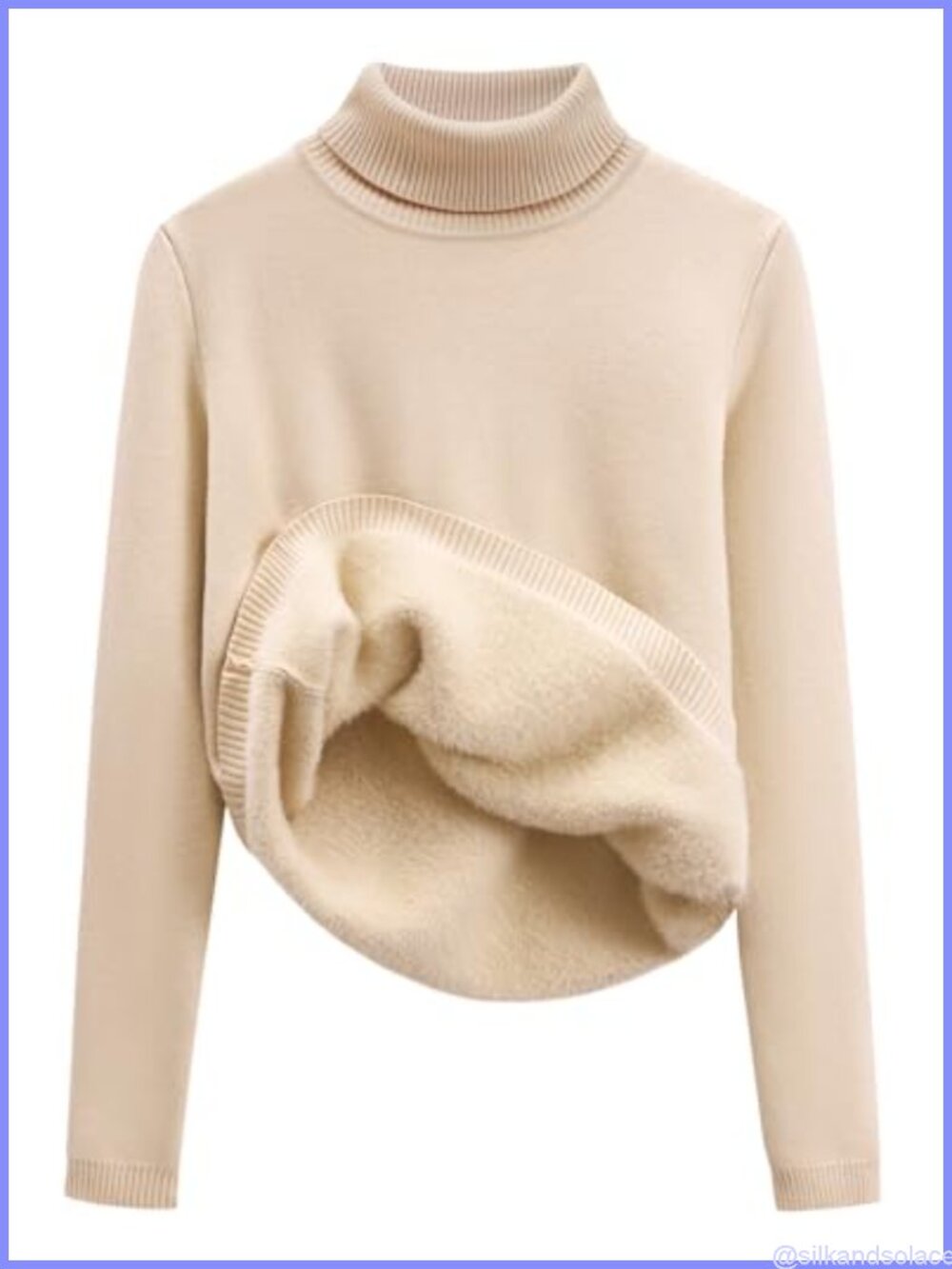 Womens Turtleneck Sweater Fleece Sherpa Lined Thermal Knitted Pullover